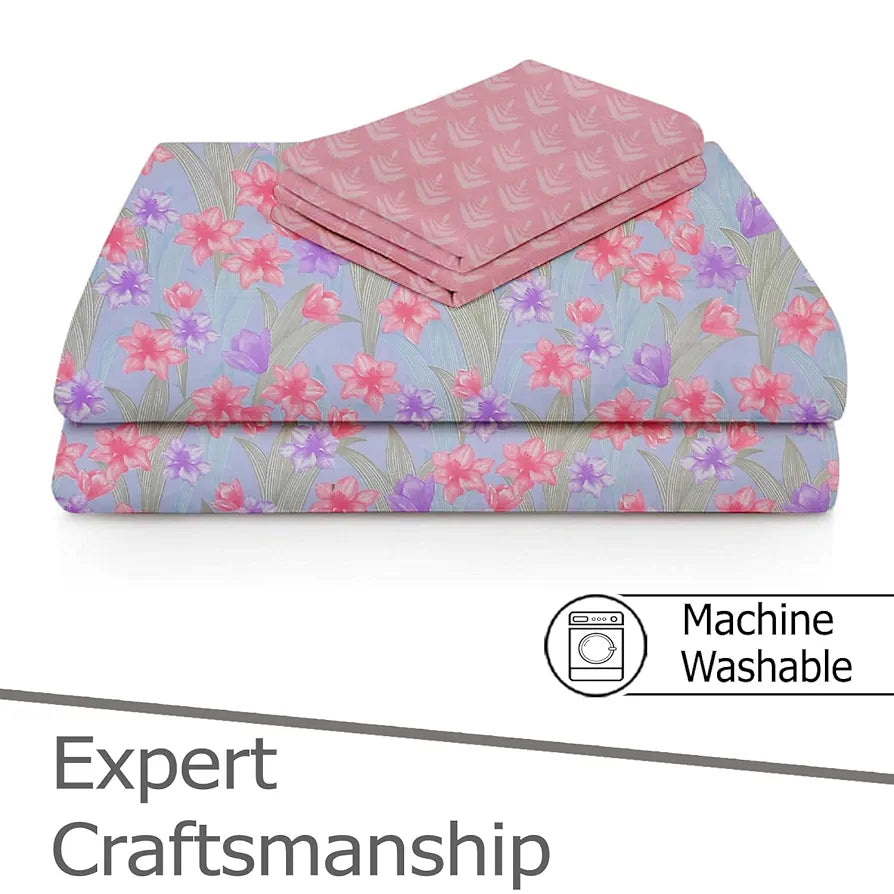 Fresh From Loom Floral XXL Microfiber Soft Cotton 240 TC King Size Hypoallergenic Bedsheet for Double Bed with 2 Pillow Cover Tropical Blue