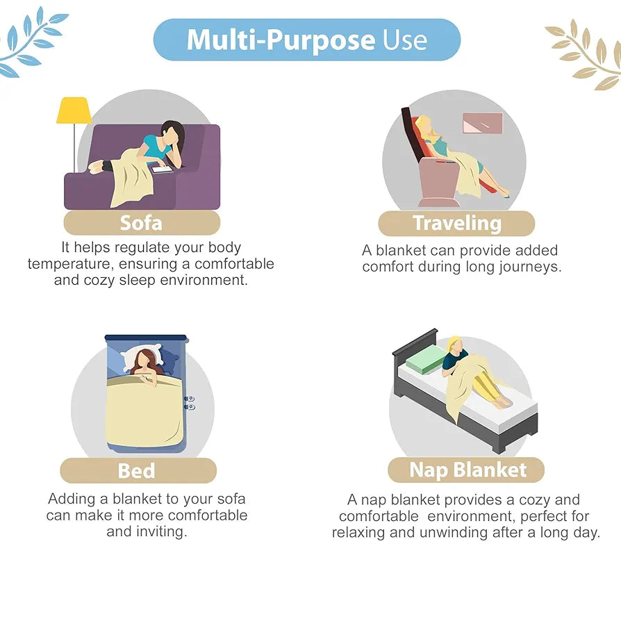 Divine Casa Glace Cotton 120 GSM Reversible Soft and Cozy Lightweight Printed Double Bed AC Dohar Blanket TC - 120 Colour Green and Turquoise Blue