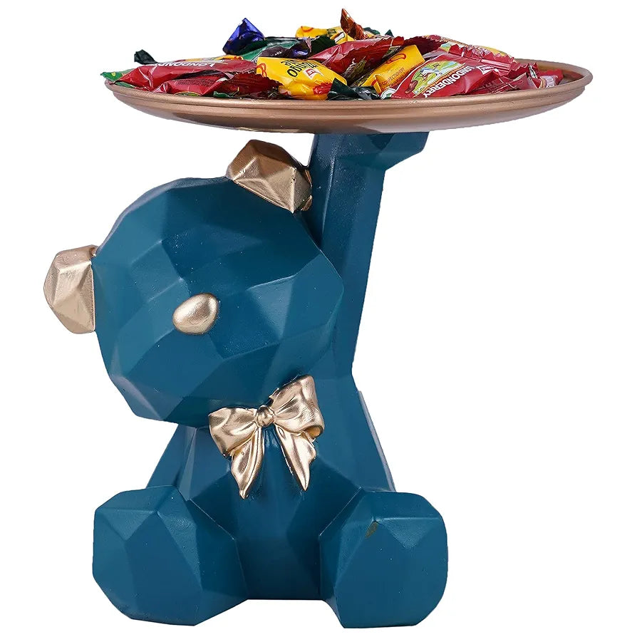 Zart Resin Cool Dog Showpiece With Plate Home Decor Showpiece Blue Dog Sitt