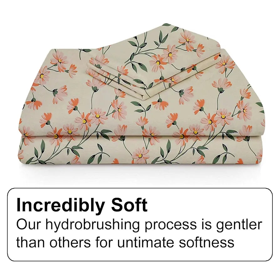 Fresh From Loom Single Bed Microfiber Floral Print Bedsheet 240 TC 1 Pillow Covers Barely-Peach