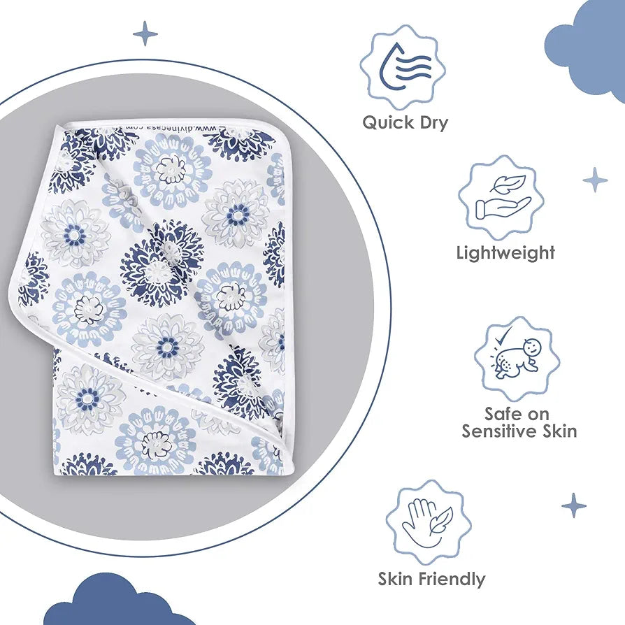 Divine Casa Floret 100% Cotton Single Kids Dohar 120 GSM Soft & Lightweight Throw Blanket Colour Blue Beige