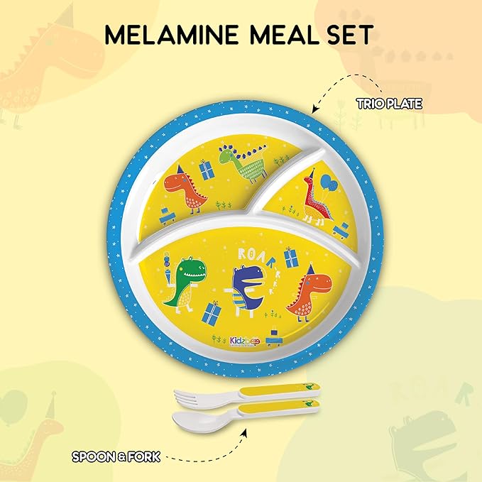 Cello Kidzbee Trioplate Dino Party Melamine Meal Set for Kids