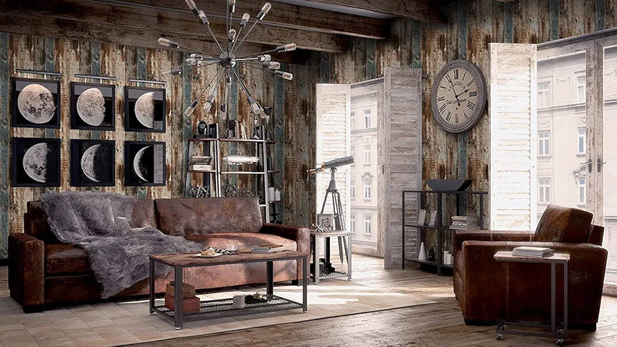 Jaamso Royals Blue and Brown Wood Wallpaper for Furniture Pvc Vinyl Self Adhesive Peel and Stick Wallpaper