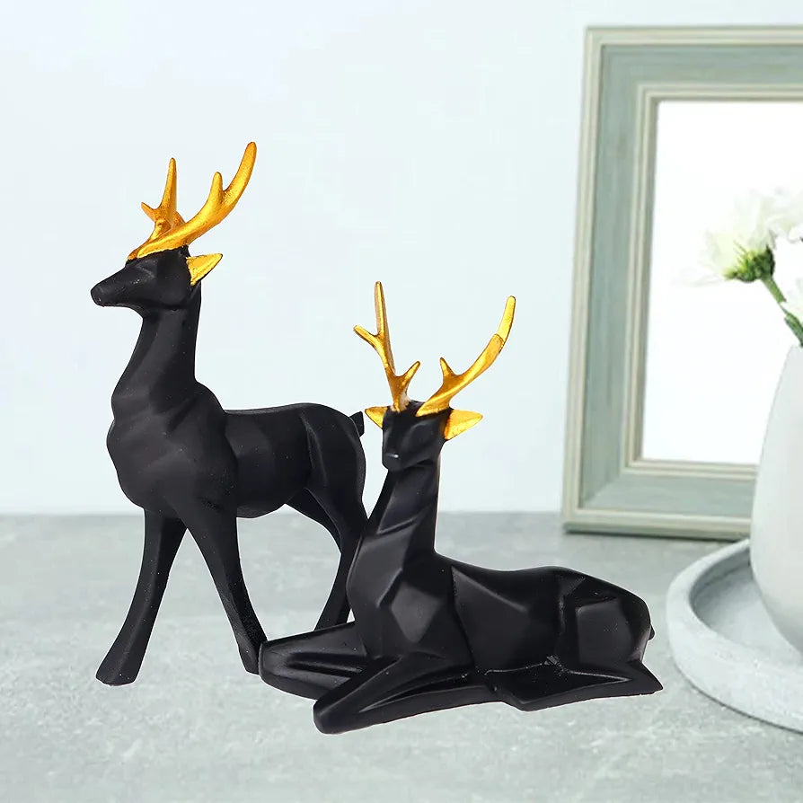 Jaipur Ace Deer Hiran Set Polyresin Black Themed Statue and Artifacts Deer Hiran Showpiece