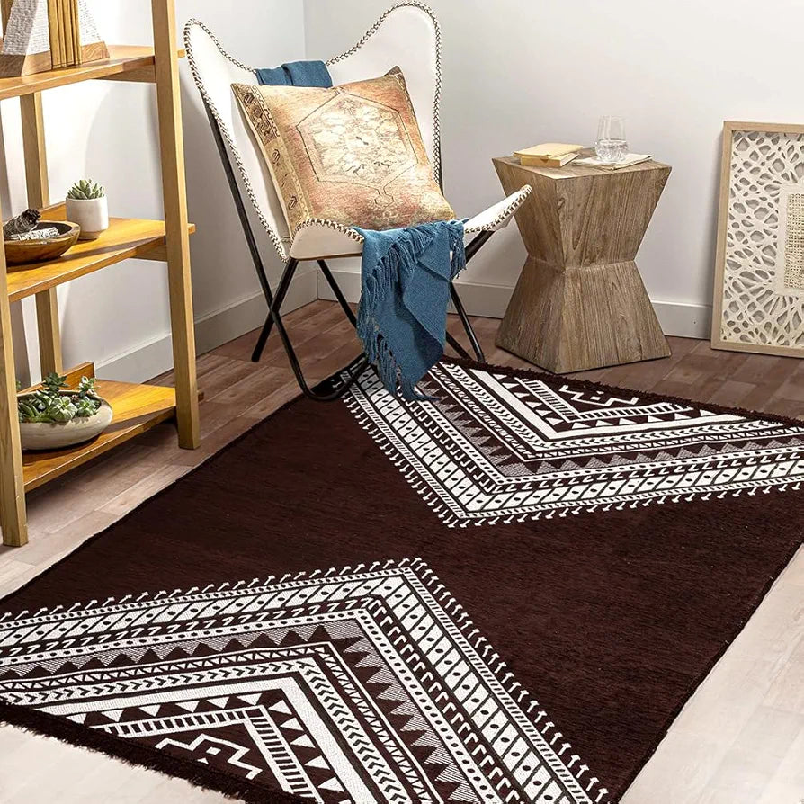 BSB Home Designer Superfine Chenille Carpet Velvet Carpet Area Rug Durries with Fine Gold Yarn for Living Room