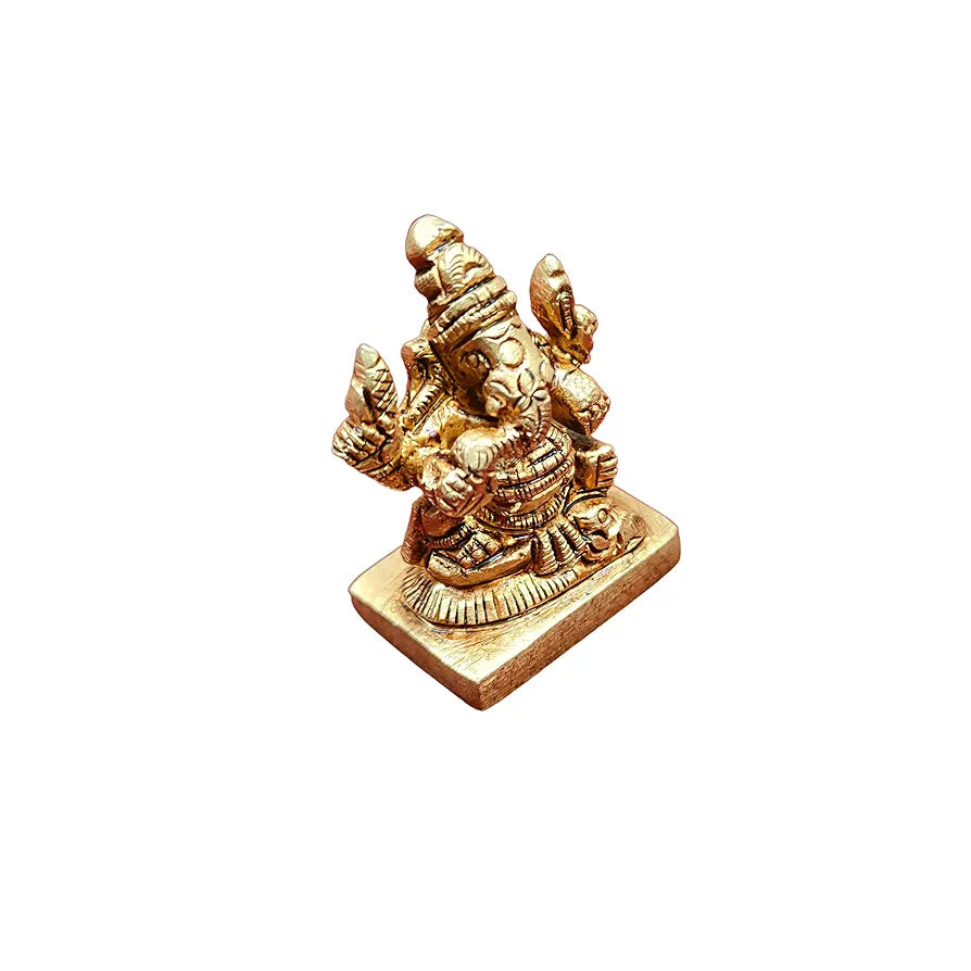 Anciently Mini Valampuri Vinayagar Idol | Mini Right Trunk Ganesha Idol | Ganesha Idol with Right Trunk for Car Dashboard Brass Height 4CM, Gold Colour, 1 Piece