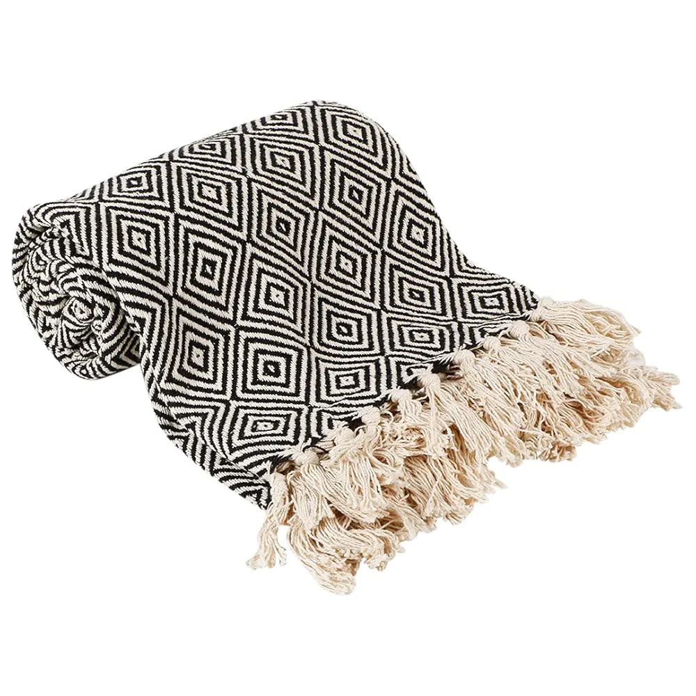 Sashaa World Cotton Throw Blanket Colour Black & White
