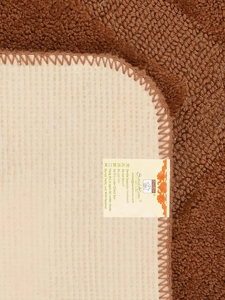 Saral Home Cotton Anti Slip Bathmat Set with Contour Colour Brown (Pack of 2)