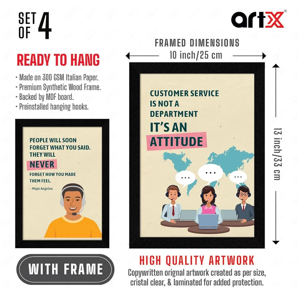 ArtX Paper Call Center Business Sales & Marketing Motivational Quotes AXF00177-MOT Framed Posters A4 Set of 4