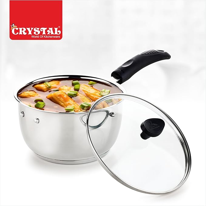 Crystal Stainless Steel Saucepan with Glass Lid| 160 mm - 872 gms