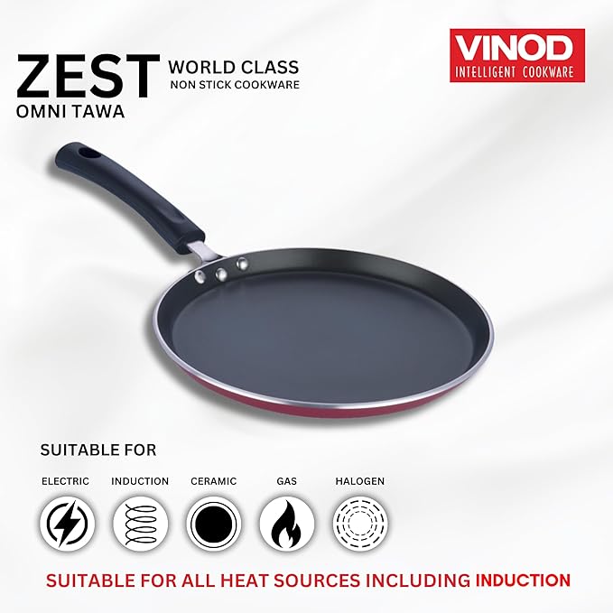 Vinod Zest Aluminium Non Stick Dosa Omni Tawa - 28cm | 4mm Extra Thick | 3 Layer Ceramic Coat | Bakelite Handle