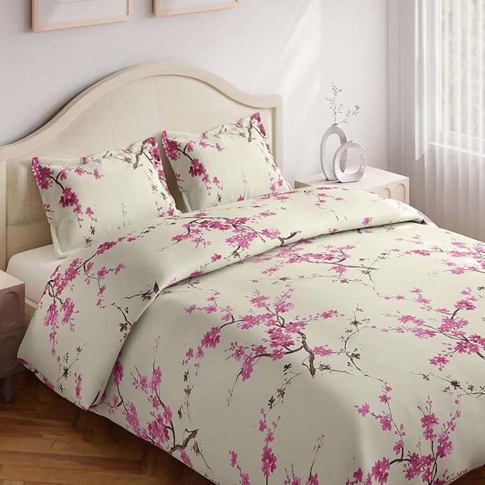 Haus & kinder Cotton Queen Size Bedsheet for Double Bed 186 TC Bed Sheet Double Bed Floral Grace (Eleganza Pink)