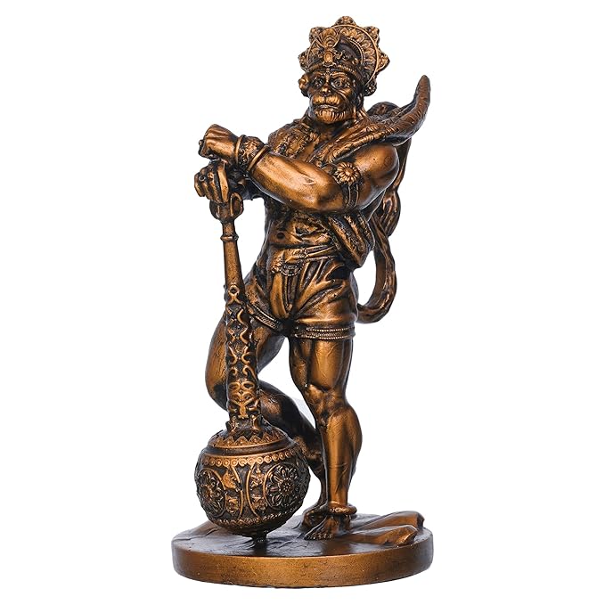 Ecraftindia Golden Polyresin Handcrafted Standing Lord Hanuman Idol With Gada/ Mace | Ideal for Hanuman Jayanti
