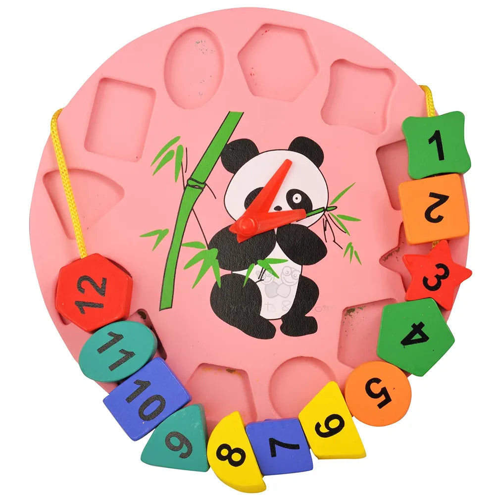 Trinkets & More - Geometric Shape Sorter Clock Panda Themed Wooden Puzzle Early Education Toys Kids 3+ Years  for 3+ years