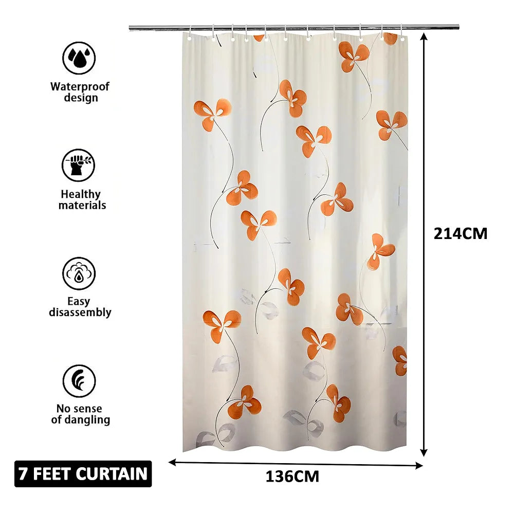 Kuber Industries Shower Curtain Bathroom Shower Curtain 8 Rings Curtain Painting Cream