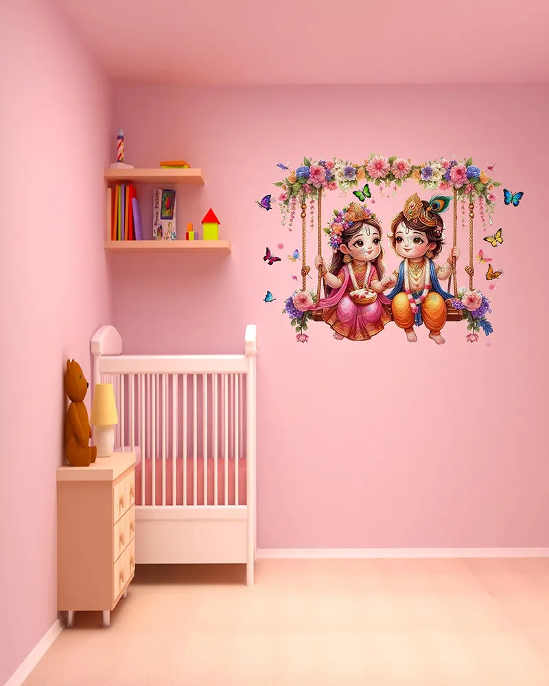 Rng Graphics Pvc Vinyl Krishna Wall Sticker Radha Krishna Wall Stickers Multicolor 55cm X 40cm DW-140L