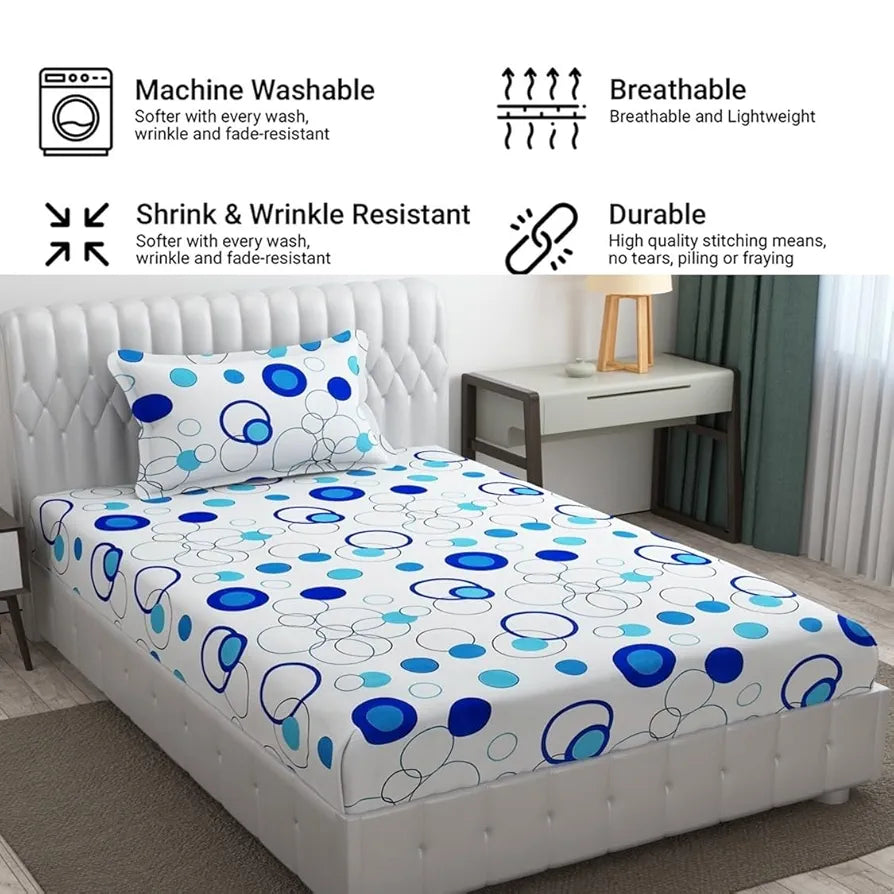 Fresh From Loom Microfiber Single Size Bedsheet for Single Bed Floral Design Bed Spread with 1 Pillow Covers 144 TC Circle White