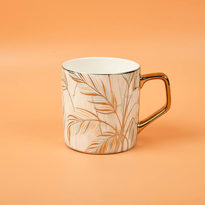 Femora Pastel Tropical Leaves Tea Mugs, Ceramic Tea Cups, Coffee Mugs | 180 Ml | 6 Pieces Set | Not Microwave Safe