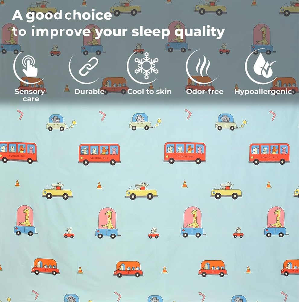 Fresh From Loom Glace Cotton Bed Sheet with 2 Pillow Cover Cartoon Printed Double Bed King Size Kids Bedsheet  144 TC Aqua