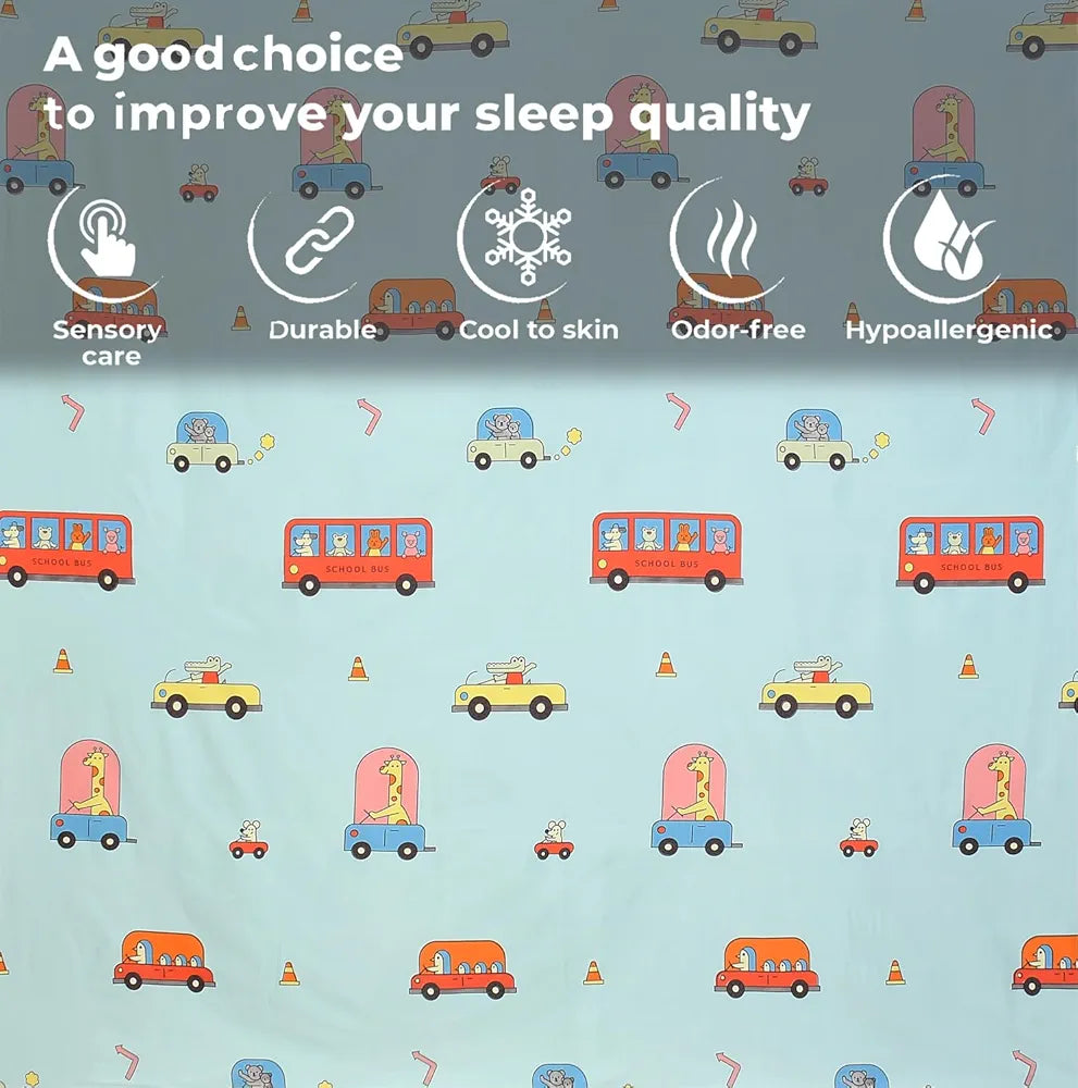 Fresh From Loom 300 TC Glace Cotton Soft Hypoallergenic Elastic Fitted Bed Sheet with 2 Pillow Cover Aqua Bus Queen