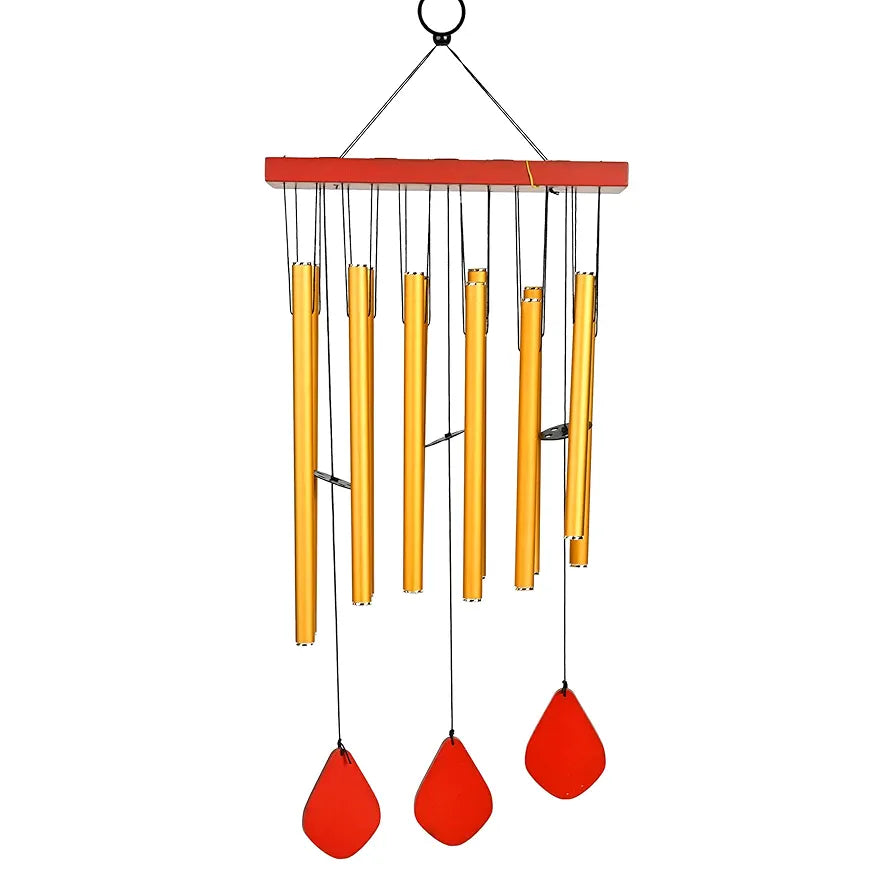 Zaicus Wind Chimes for Home Yellow Metal Pipes with Wooden Danglers Wind Chime-026