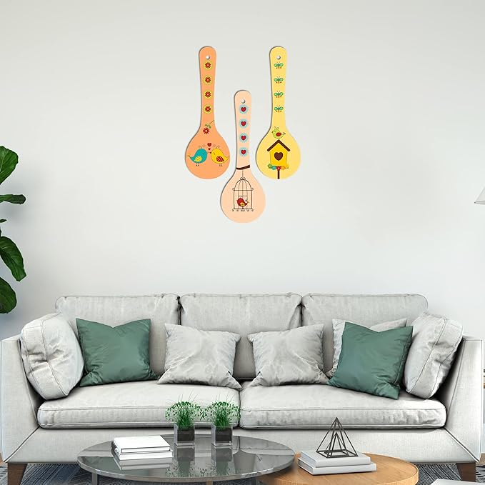 Artvibes Madhubani Art Wooden Wall Hanger for Home | Set of 3 | Multi 9