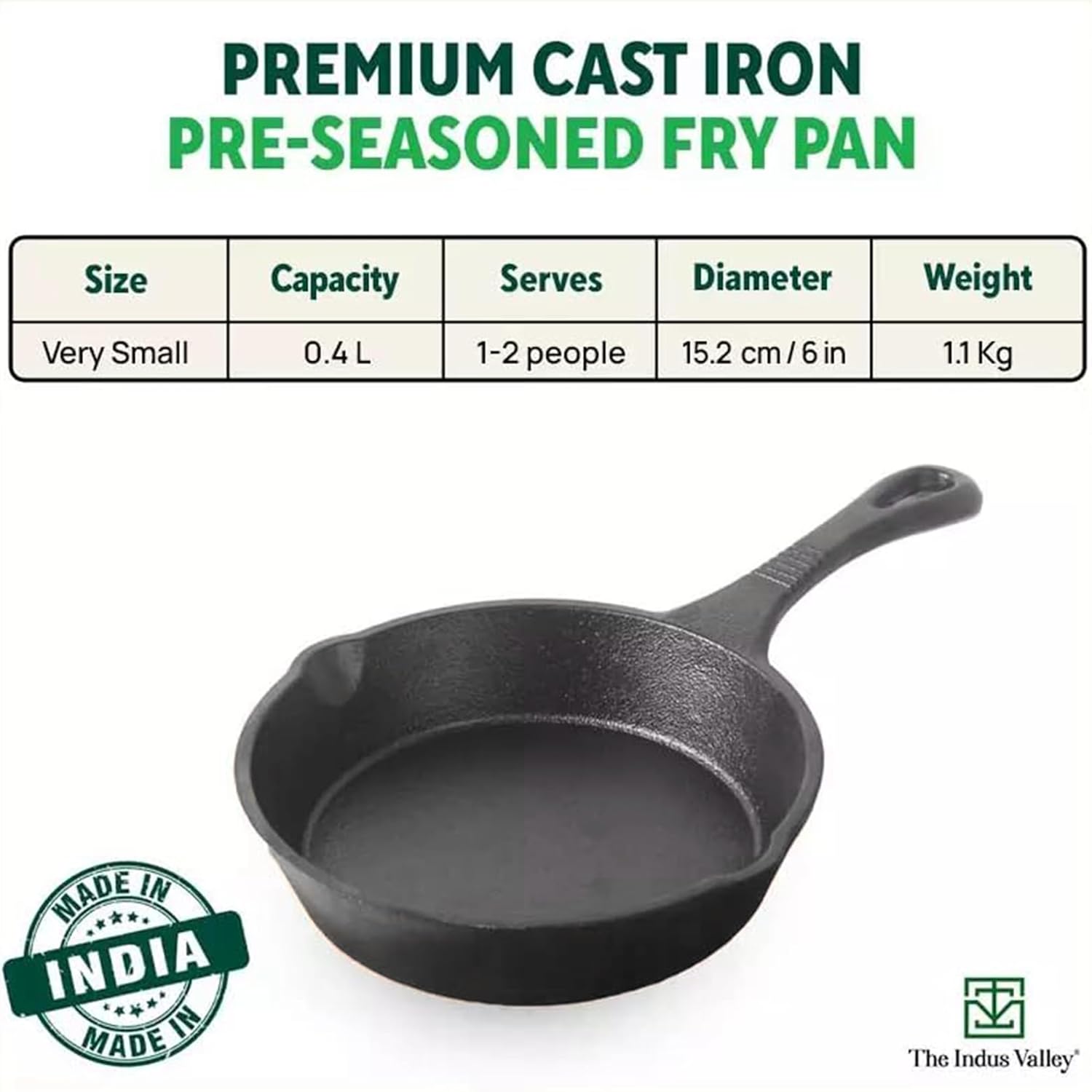 The Indus Valley Preseasoned Cast Iron Fry Pan/Skillet With Long Handle | Induction Friendly | Nonstick Fry Pan