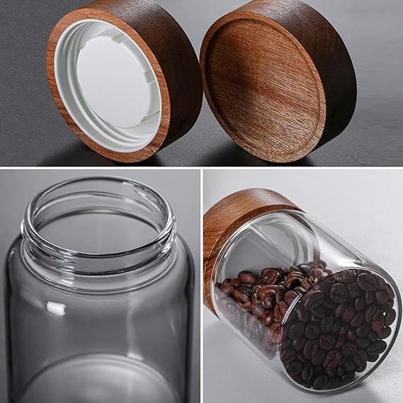 Femora Kitchen Storage Jars Borosilicate Glass With Wooden Lid Air Tight Jar | 350 Ml | Pack of 1