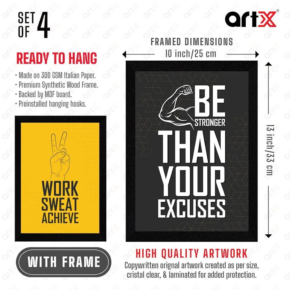 ArtX Paper Gym Big Health Quotes AXF00186-MOT Multicolor Set of 4