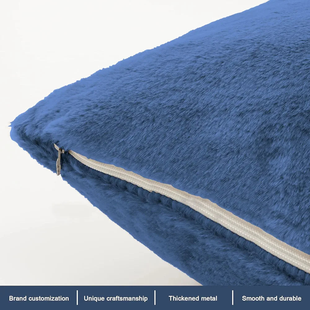 Luxe Home Cushion Cover Duble Side Rabbit Fur Plain Design Covers Set of 2 for Sofa Colour Blue