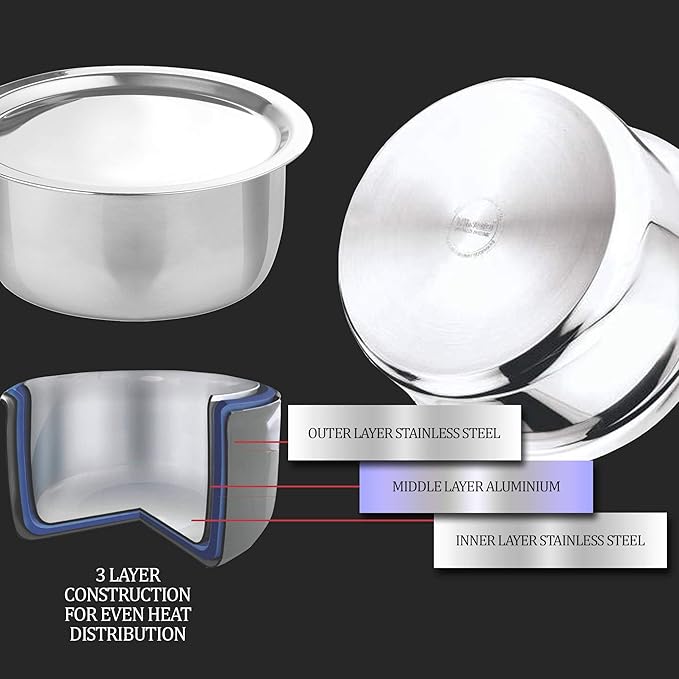 Milton Pro Cook Triply Stainless Steel Induction Tope with Lid, 20 cm / 3.13 Litre - 1860 gms
