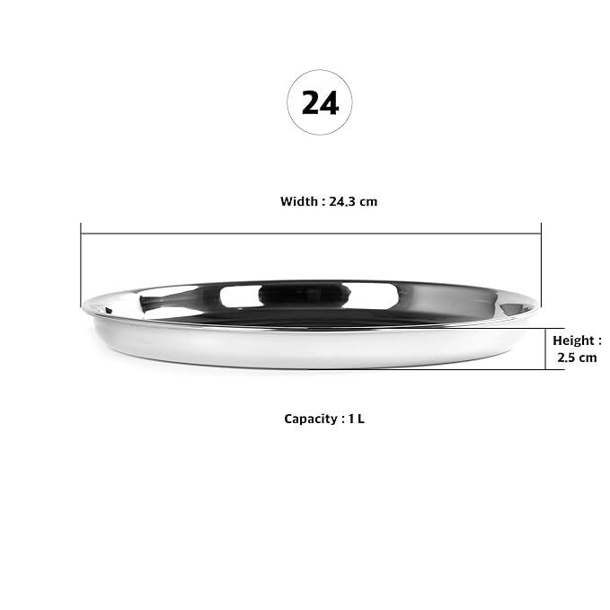 Sumeet Stainless Steel Heavy Gauge Deep Wall Snack Plates 24.3cm Set of 6 pcs