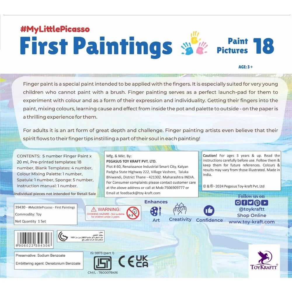 Toykraftt Finger Painting Kit Art Activity Kit Gift for for 3 to 5 Years Old| Washable Finger Paints| Art and Craft Kid for Toddlers| Child Safe Paints - Green