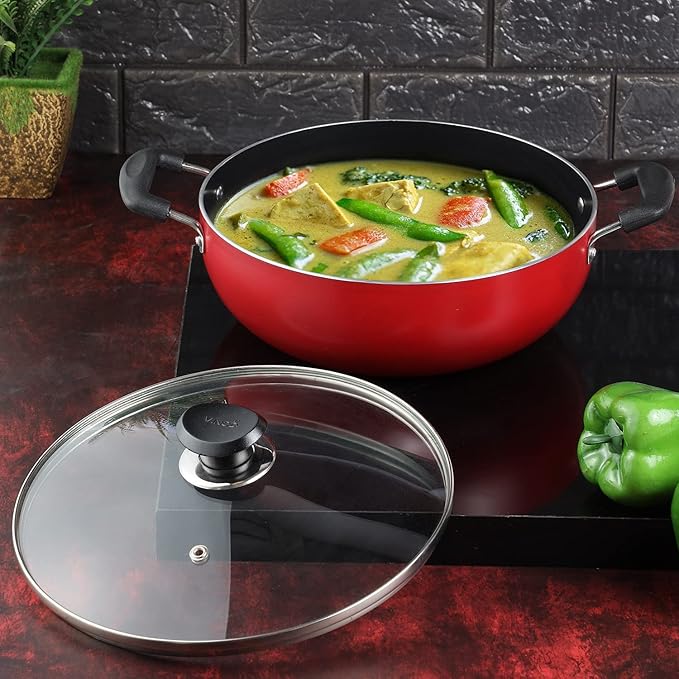Vinod Zest Inducto Non Stick Deep Kadhai with Glass Lid - 3.1 Litre, 24cm | 3mm Thick | 3 Layer Coating