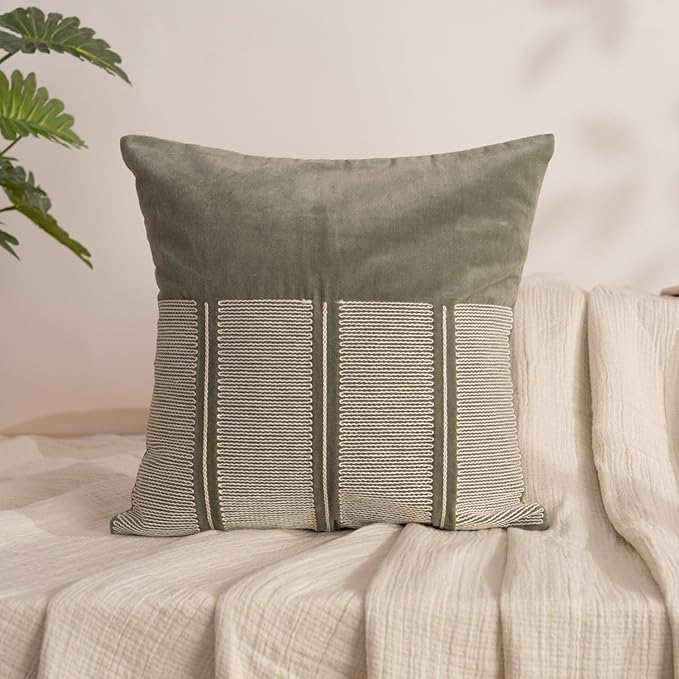 Haus & kinder Decorative Embroidered Cushion Cover | Colour | Green Velvet