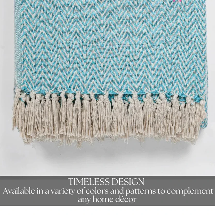 Homadorn All Season Cotton Weaved Throw Blanket Colour Aqua