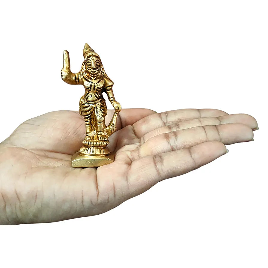anciently Madurai Veeran Idol Small | Small Madurai Veeran Statue | Small Madurai Veeran Silai Brass, Height 7 CM, Gold Colour, 1 Piece