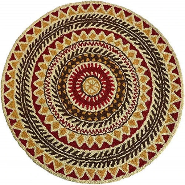The Home Talk Tufted Round Wool Carpet Anti-Skid Backing Area Rugs for Living Room 3 Diameter Multi Rangoli