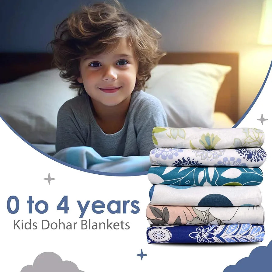 Divine Casa Floret 100% Cotton Single Kids Dohar 120 GSM Soft & Lightweight Throw Blanket Colour Grey Blue