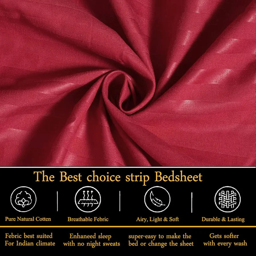 Fresh From Loom Breathable King Size Flat Bedsheets Hotel & Home Double Bedsheet Set With 2 Pillow Covers 144 TC Maroon