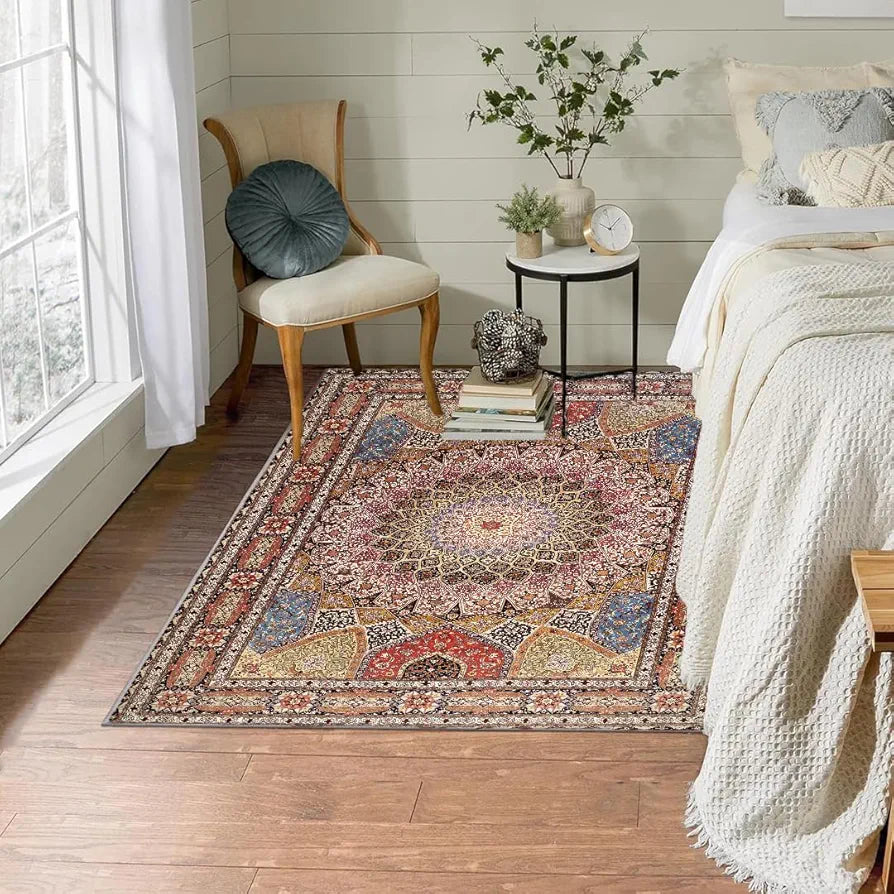 ishro home 3D Jet Multi Printed Carpet Rug Runner and Carpets for Bedroom Colour Royal Zari 4x6 Feet