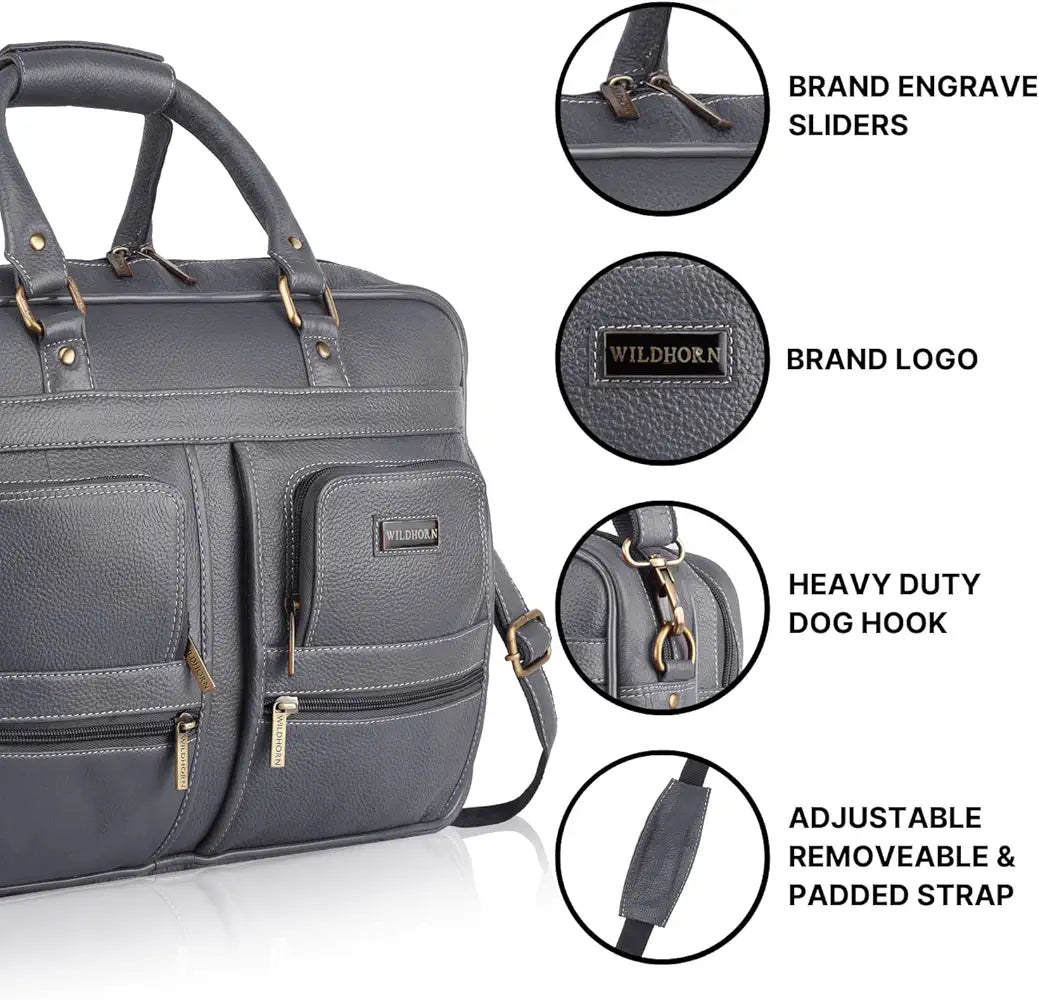 WildHorn Leather 15.6 inch Laptop Messenger Bag for Men I Multi- Pockets I Extra Storage I Carry Handles I Adjustable Strap