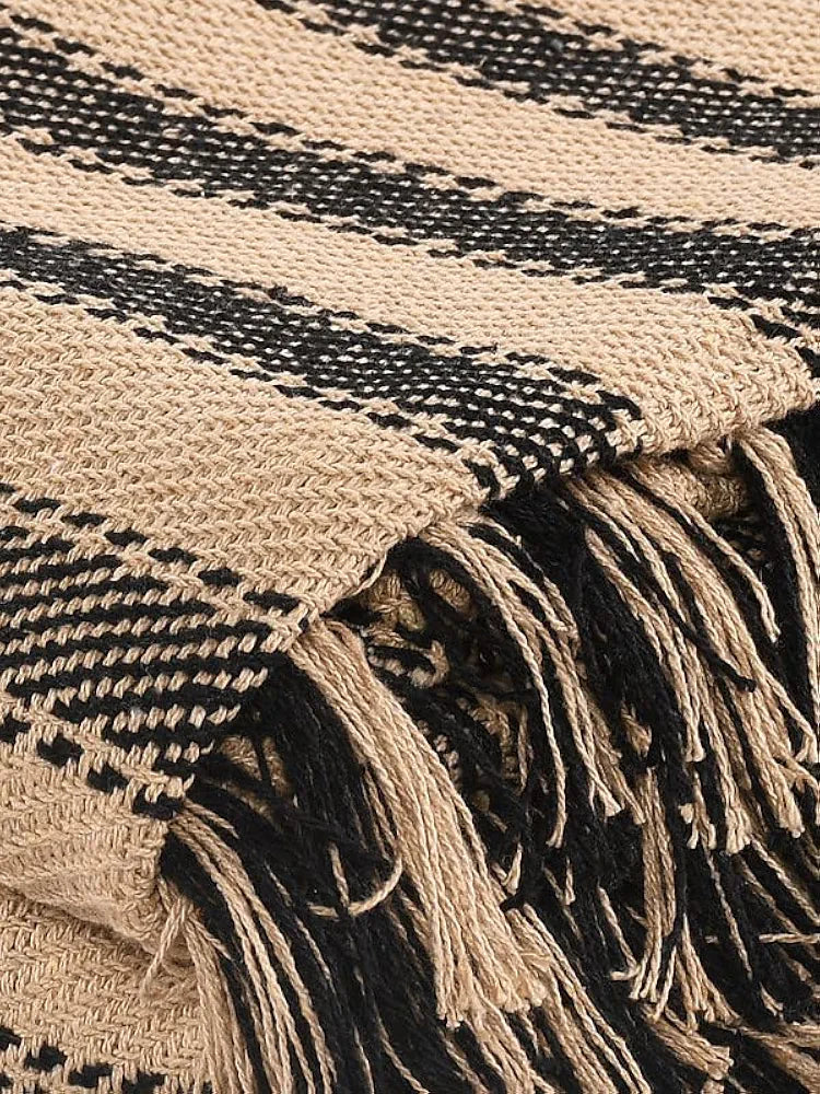 Sashaa World Striped Throw Medium with Tasselled Edges Colour Charcoal