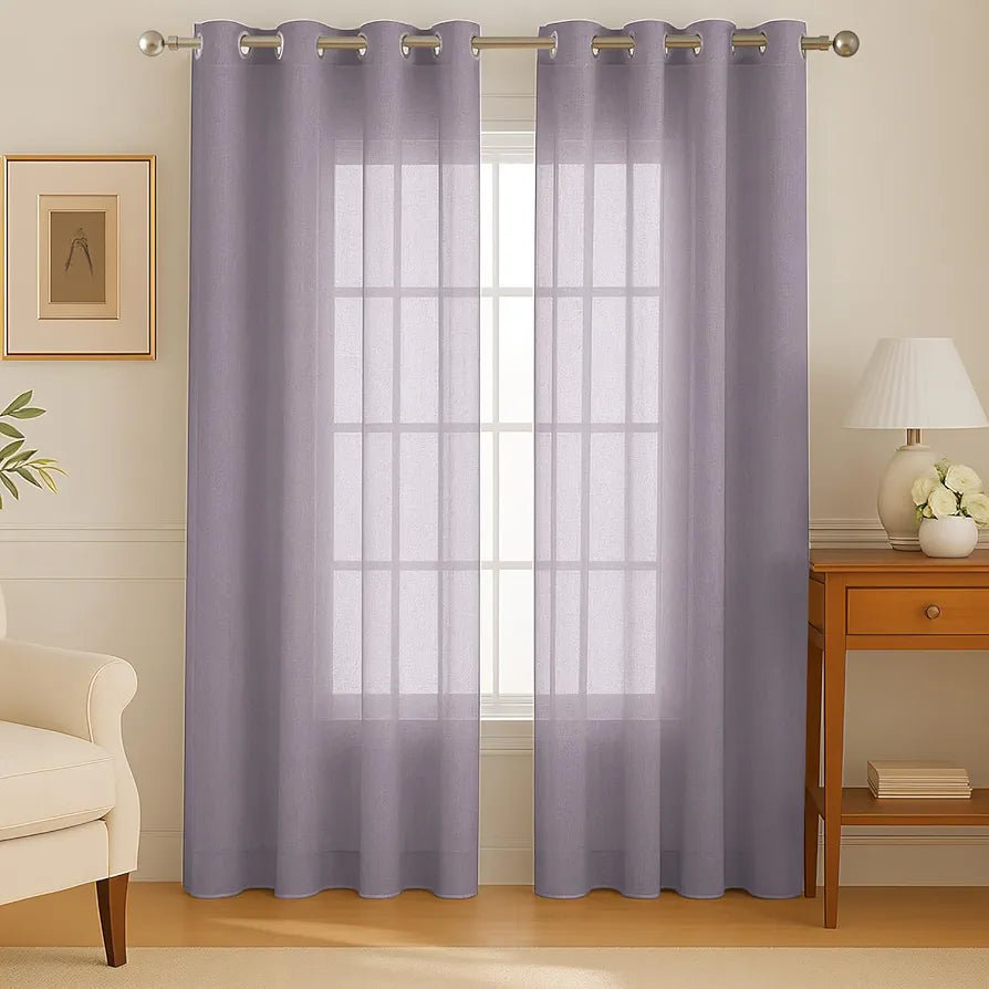 Cloth Fusion Cotton Feel Sheer Door Curtains 7 Feet Long Set of 2 Semi-Transparent Lavender