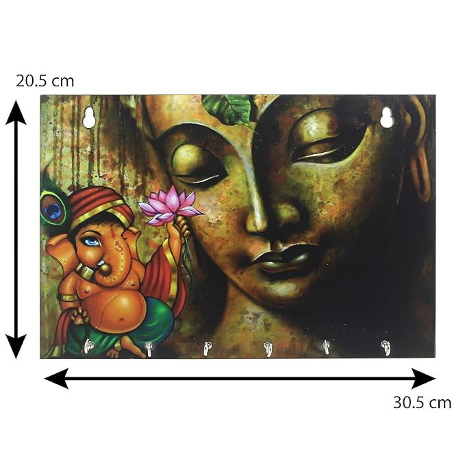 Ecraftindia Lord Ganesha Theme Wooden Key Holder With 6 Hooks