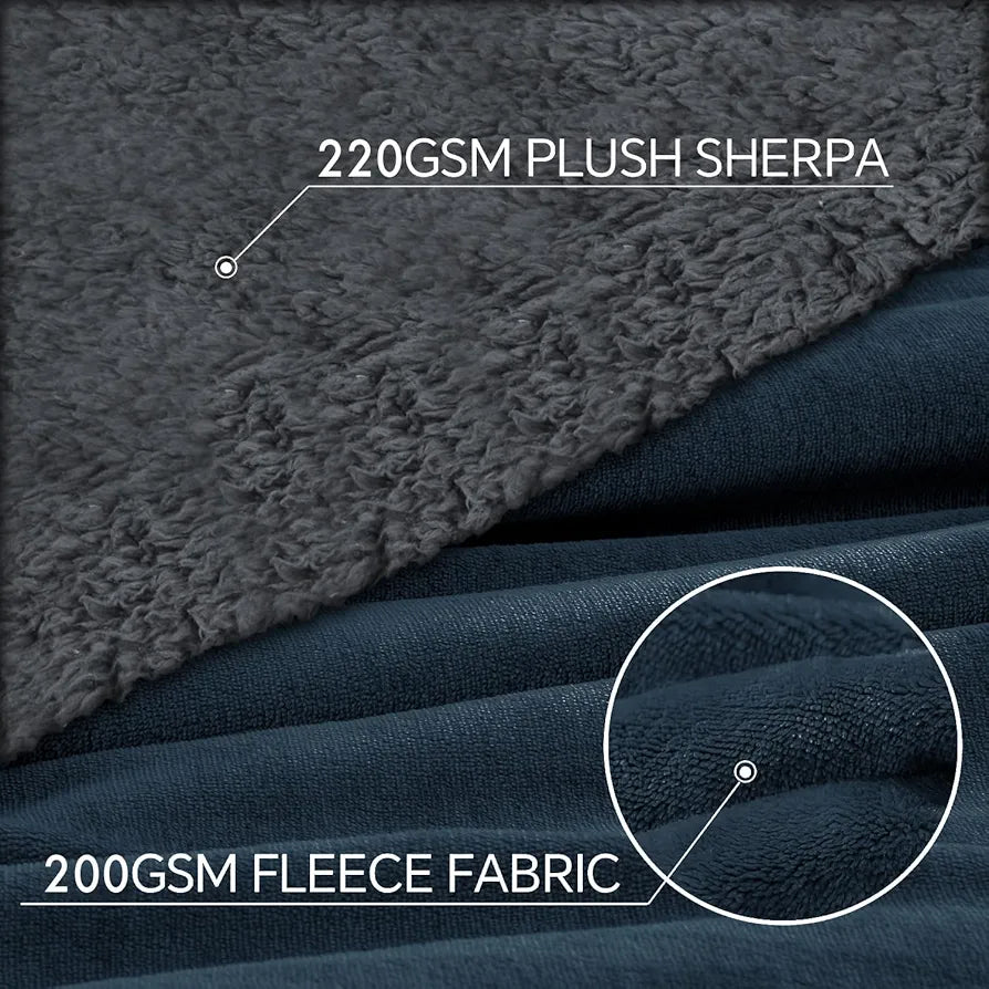 Cloth Fusion Fleece Sherpa Blanket for Winter Single Bed Soft Quilt Blanket Navy