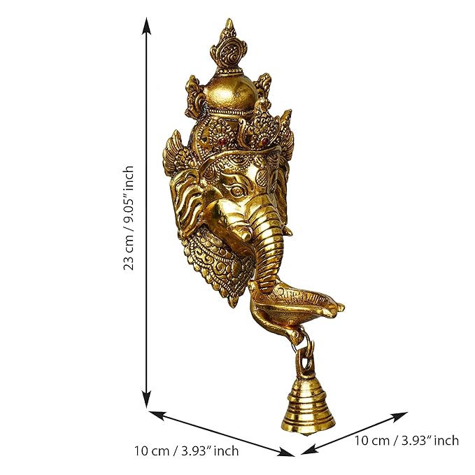 Ecraftindia Golden Metal Lord Ganesha Wall Hanging Diwali Diya With Bell