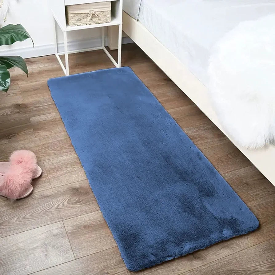Luxe Home International Ruffle Bath Runner Rabbit 2 X 5 Ft Colour Blue