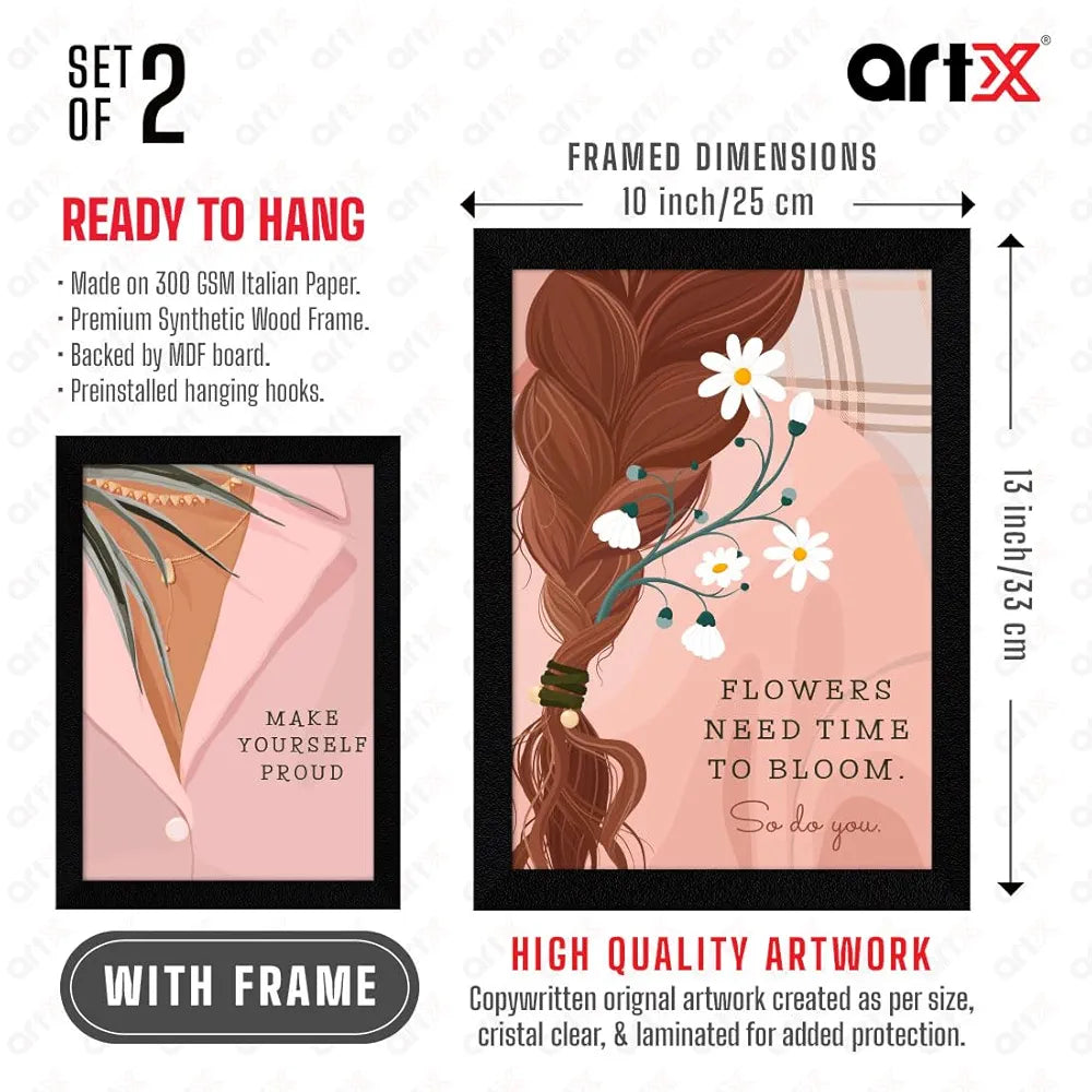 ArtX Paper Women Self Love Motivational Quotes AXDD00119-MOT Wall Frames Set of 2