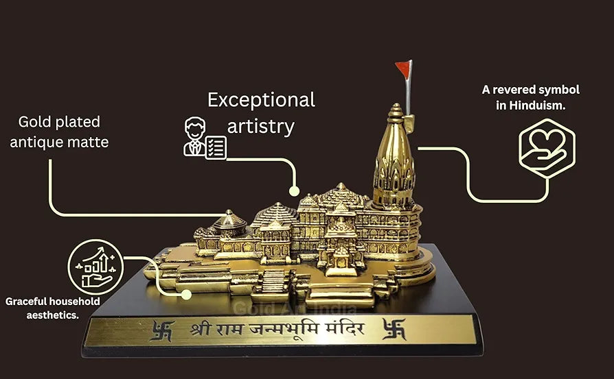 Gold Art India Ram Mandir Ayodhya Gold Plated Antique - Minature Big